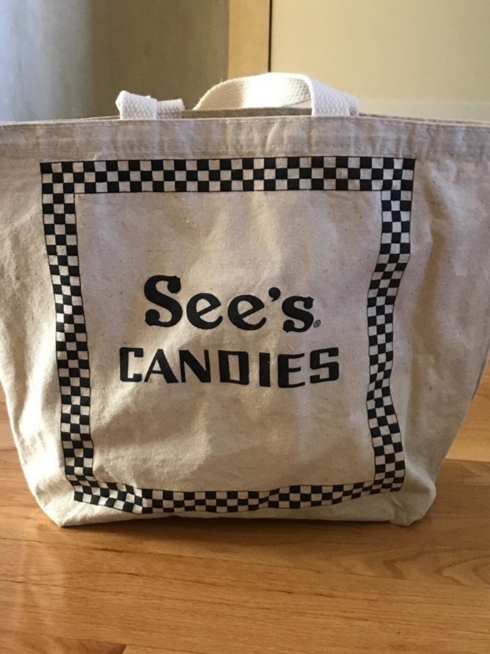 Vintage Cotton Canvas Sees Candies candy checkered tote bag